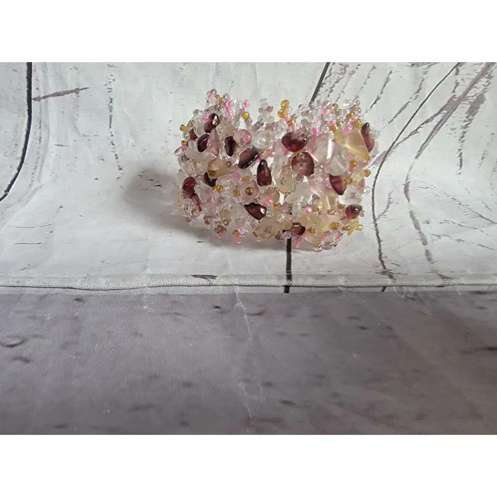 multi-colored beaded bracelet blend of pink purple Clear Yellow Beads